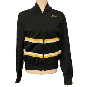VTG Womens L Cheerleader Drill Team Jacket Black Yellow Bee Royalaires Jenni USA